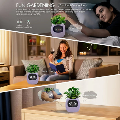 Smart Pet Planter Robot Guidance on Plant Care with Emojis, Adorable Plant Companion with Rich Gesture Interaction