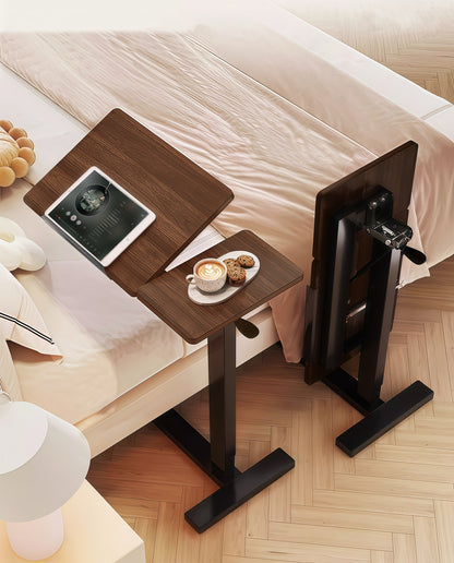 (UPGRADED) Overbed Bedside Desk, Mobile Rolling Laptop Stand Tilting Overbed Table with Wheels, Height Adjustable Tray Bedside Table for Laptop Bed Sofa, WALNUT ( Prime Big Deal Days )