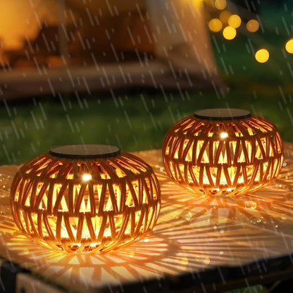 2 Pack Solar Lanterns Outdoor Waterproof, Outdoor Table Lamp Decor, Rattan Solar Lights Decorative