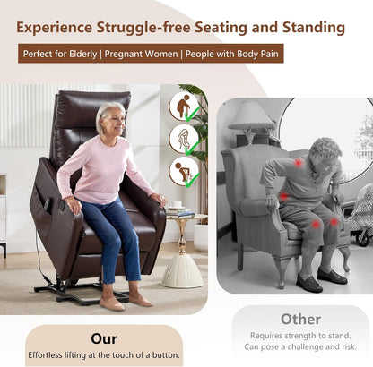 Brown PU Power Lift Recliner Chair with Massage & Heating Heavy-Duty One-Button Assist Seat