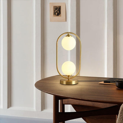 Brass Table Lamp Mid-Century Modern Globe Night Stand Light White Glass Ball Bedside Lamps