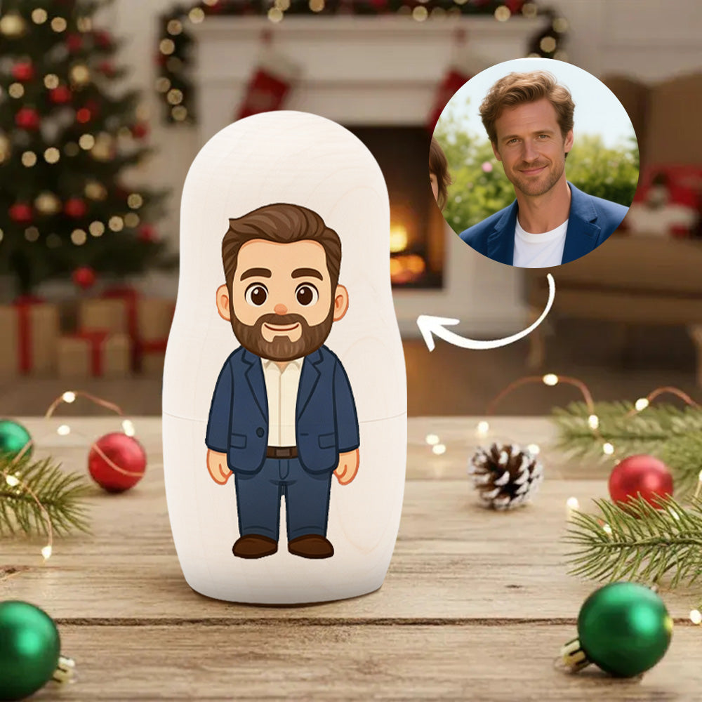 Personalized Portrait Nesting Doll Custom Photo Family Portrait Preview Cartoon Style Gift Photo Christmas Gift