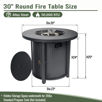 30' Propane Gas Fire Pit Table, 50000 BTU Round Steel Fire Pit for Outside Patio Garden