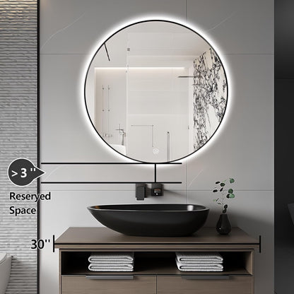 Round LED Bathroom Mirror Touch Control Three Color Light