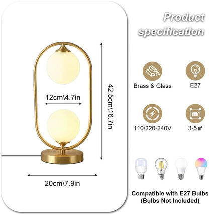 Brass Table Lamp Mid-Century Modern Globe Night Stand Light White Glass Ball Bedside Lamps