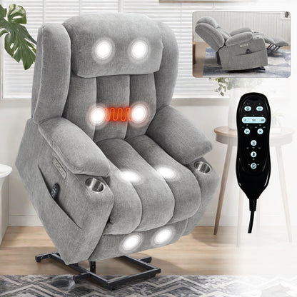 Chenille Power Lift Recliner Chair Heavy Duty Massage Heating USB Grey