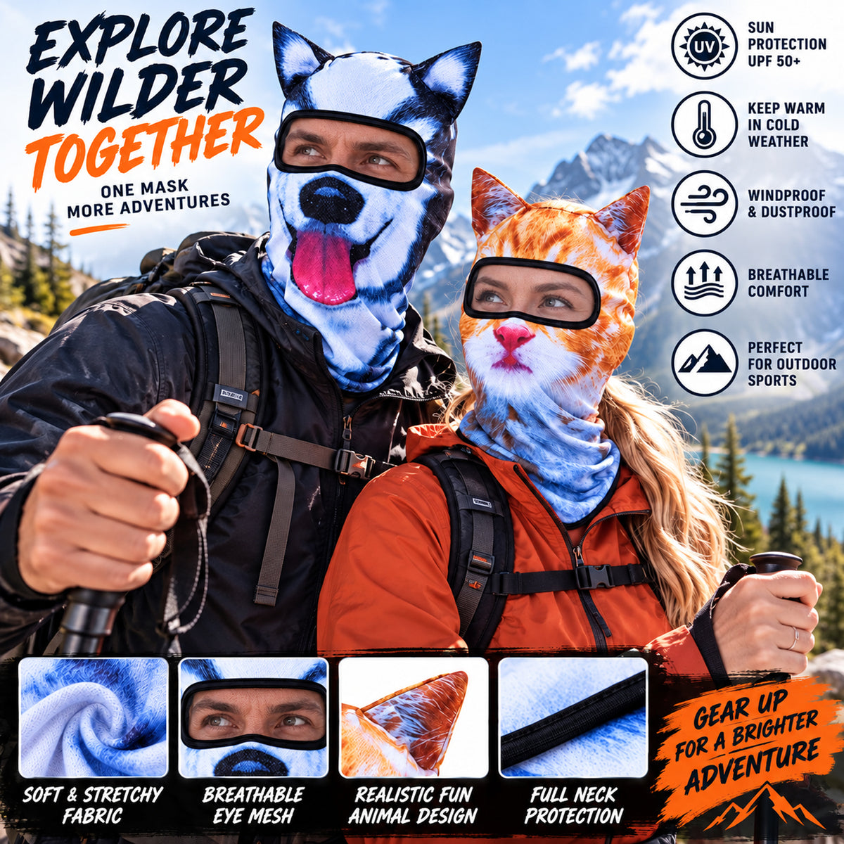 Funny Animal Print Face Covering Lightweight Outdoor Mask for Cycling Hiking and Sports