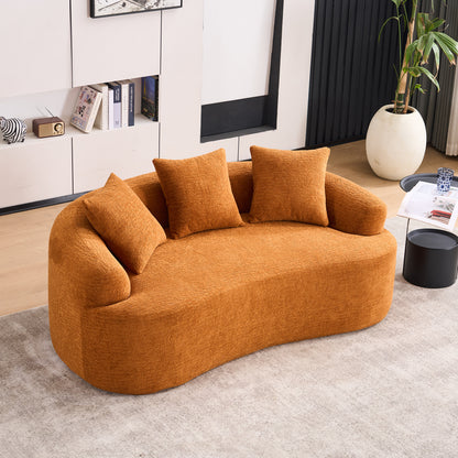 LY-025S Curved Loveseat Orange Full Compression Sponge Sofa, 30D Chenille No-Assembly Compact Sofa for Small Spaces & Apartments, 65'L, 300 lbs, 3 Pillows