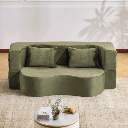 71-inch folding sofa bed, plush futon sofa bed, high-density foam convertible sofa bed, folding floor sofa bed for living room, guest room, bedroom, green