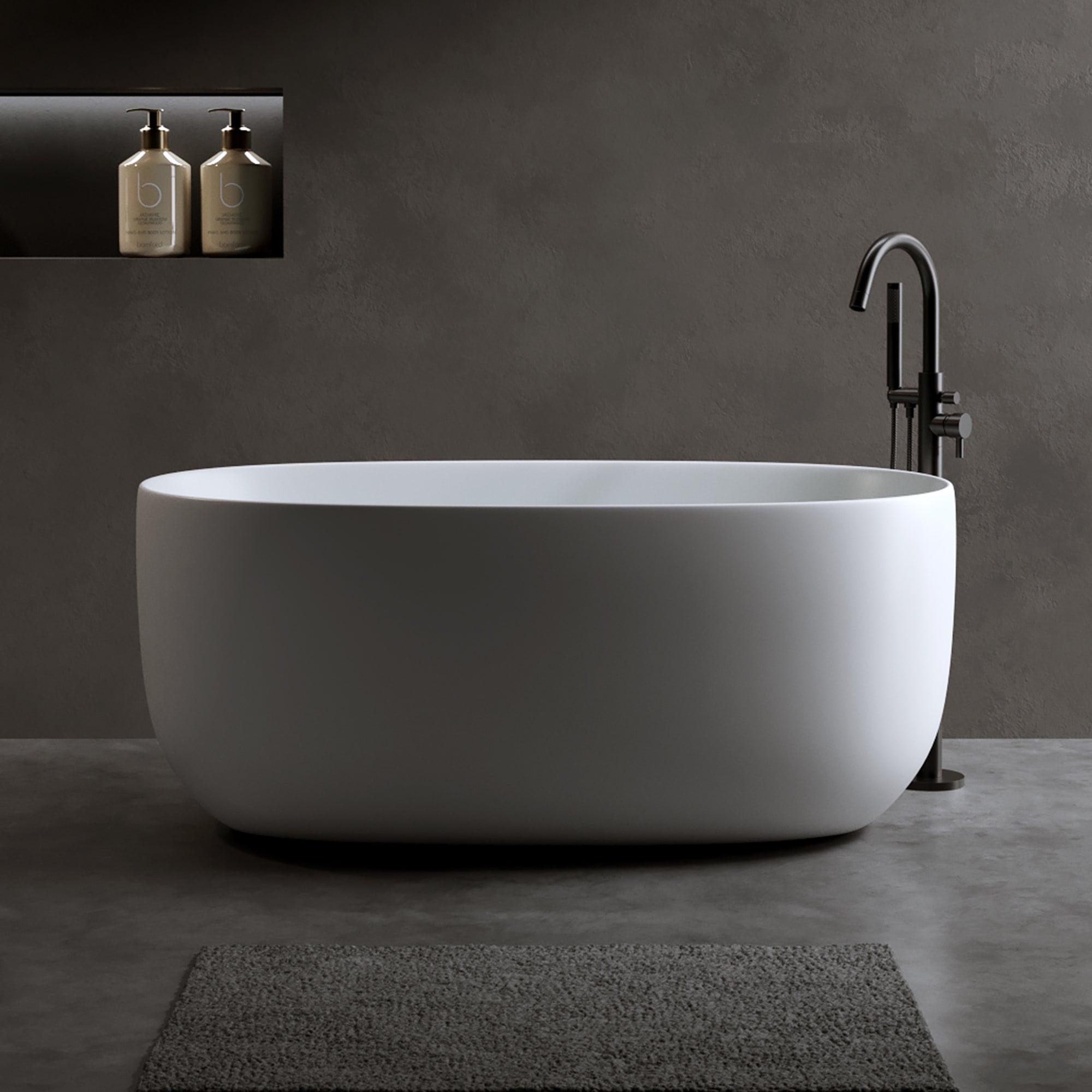 47 inch Freestanding Bathtub Matte White Stone Resin Soaking Tub for Small Bathrooms - Airayvis