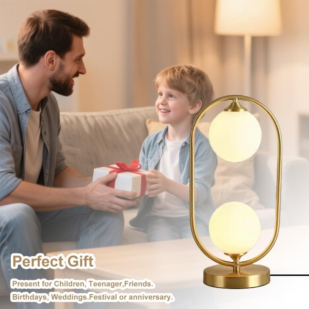 Brass Table Lamp Mid-Century Modern Globe Night Stand Light White Glass Ball Bedside Lamps