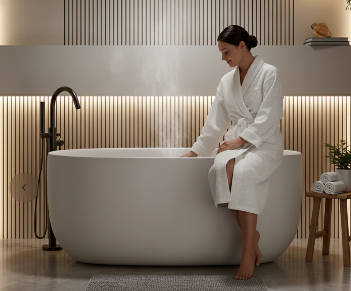 51" Freestanding Stone Resin Bathtub | Solid Surface Soaking Tub  - Airayvis