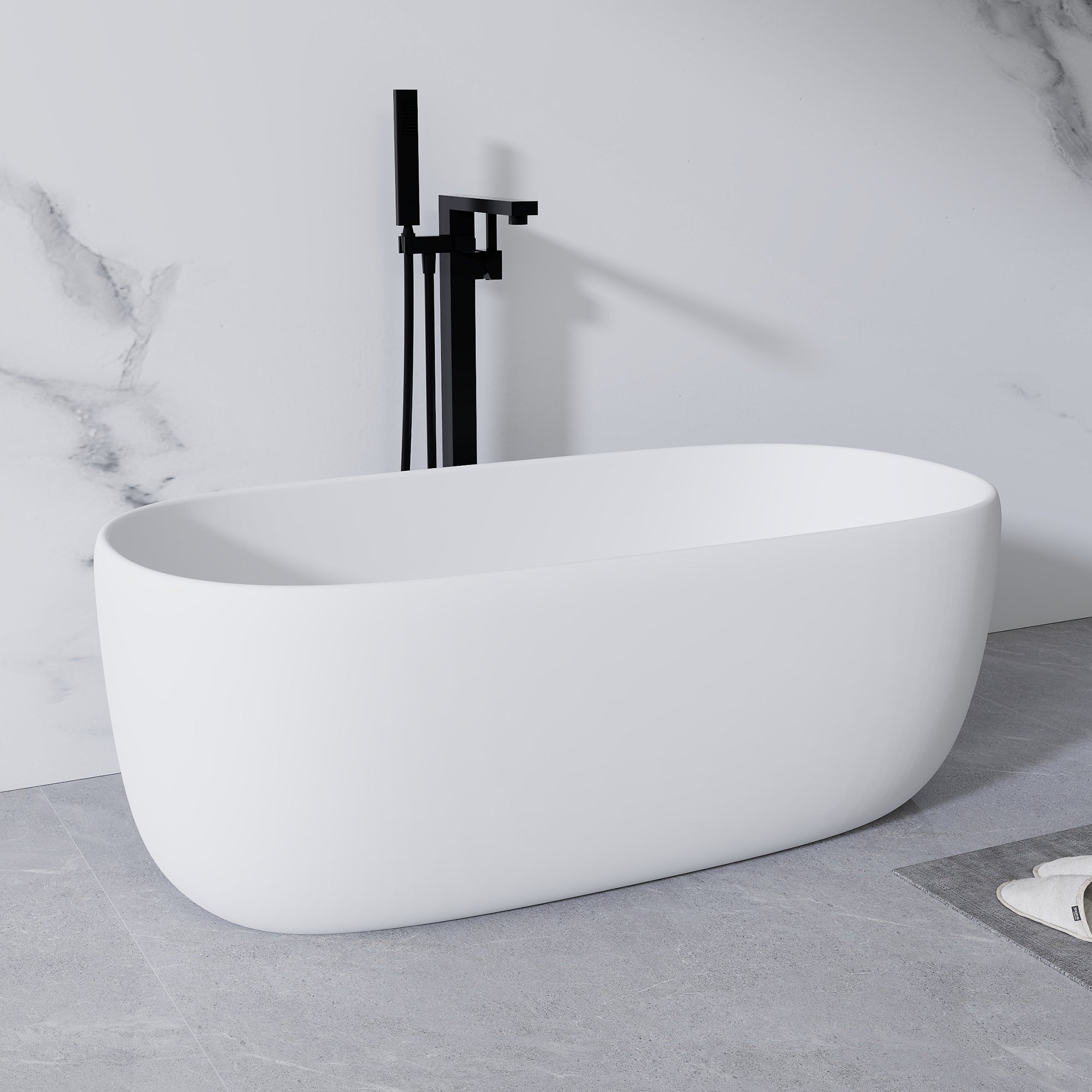 51" Freestanding White Resin Stone Soaking Tub for Modern Bathrooms - Airayvis