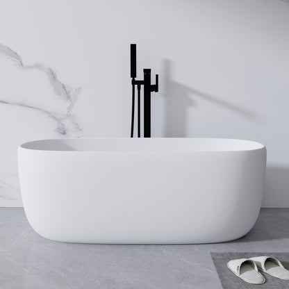 51" Modern Solid Surface Freestanding Bathtub White Stone Resin Tub - Airayvis