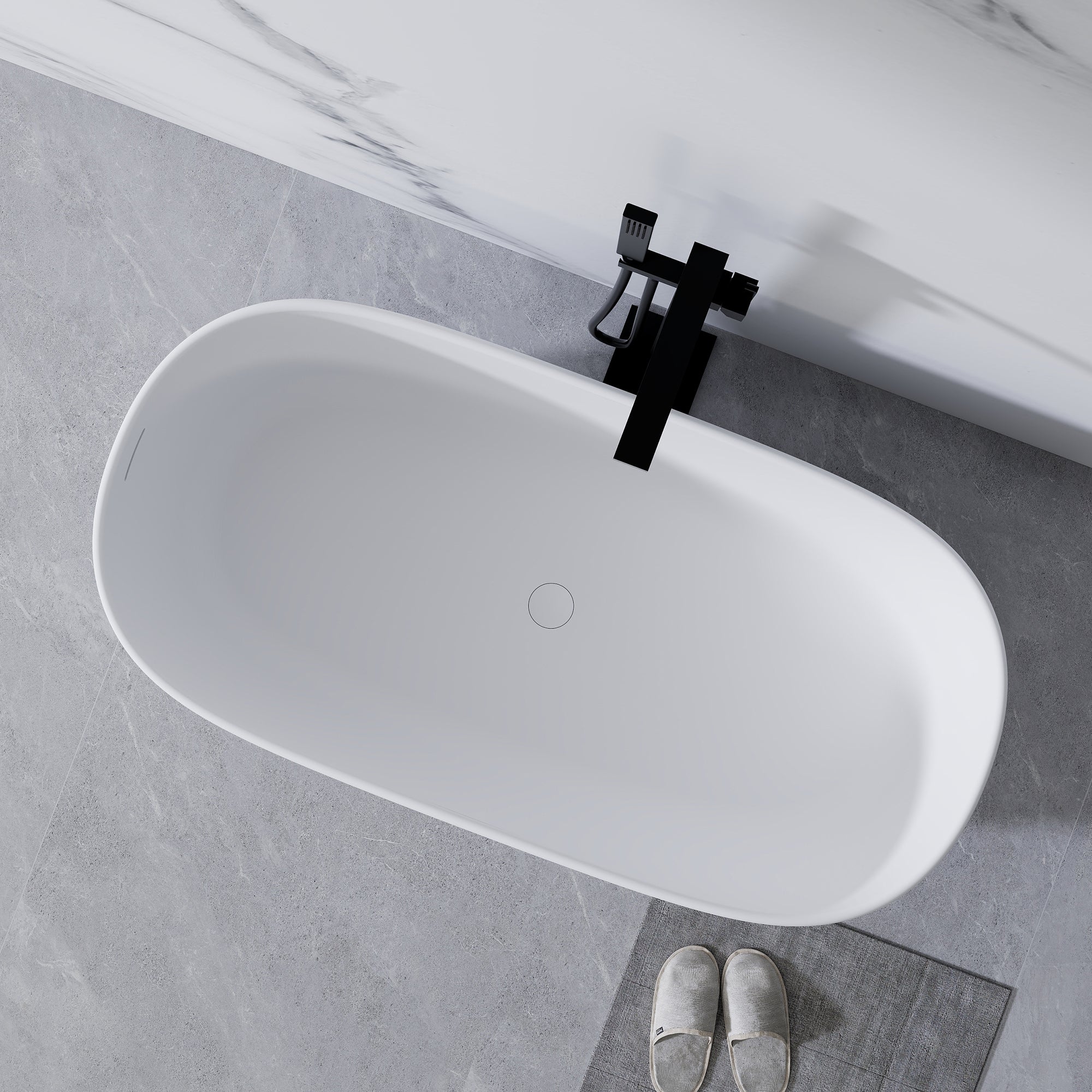 51" Solid Surface Freestanding Soaking Bathtub in White Stone Resin - Airayvis