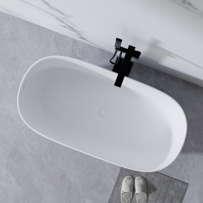 51" Solid Surface Freestanding Soaking Bathtub in White Stone Resin - Airayvis