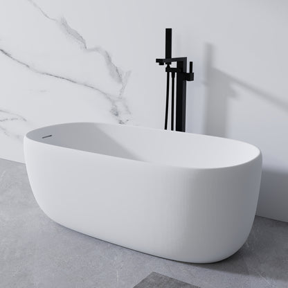 51" Stone Resin Solid Surface Bathtub Freestanding Soaking Tub in White - Airayvis