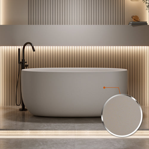 51" Balanced-Size Matte White Solid Surface Freestanding Soaking Bathtub with Overflow & Pop-Up Drain