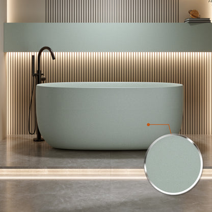 51" Turquoise Green Solid Surface Freestanding Soaking Bathtub with Overflow & Pop-Up Drain