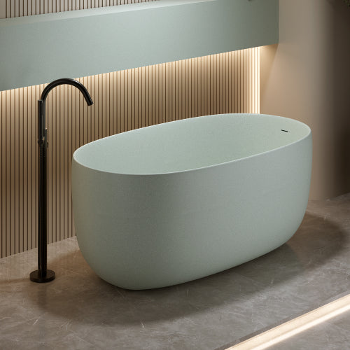 51" Turquoise Green Solid Surface Freestanding Soaking Bathtub with Overflow & Pop-Up Drain