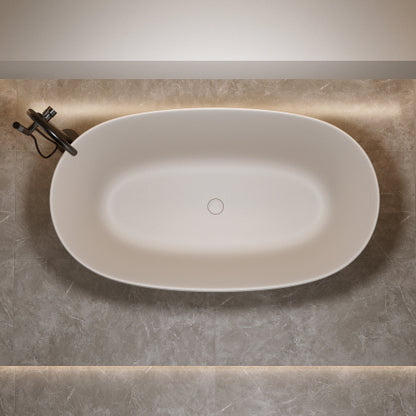 51" Balanced-Size Matte White Solid Surface Freestanding Soaking Bathtub with Overflow & Pop-Up Drain