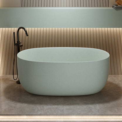 51" Turquoise Green Solid Surface Freestanding Soaking Bathtub with Overflow & Pop-Up Drain
