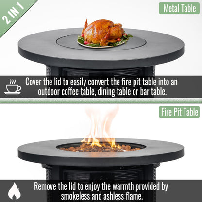 30' Propane Gas Fire Pit Table, 50000 BTU Round Steel Fire Pit for Outside Patio Garden