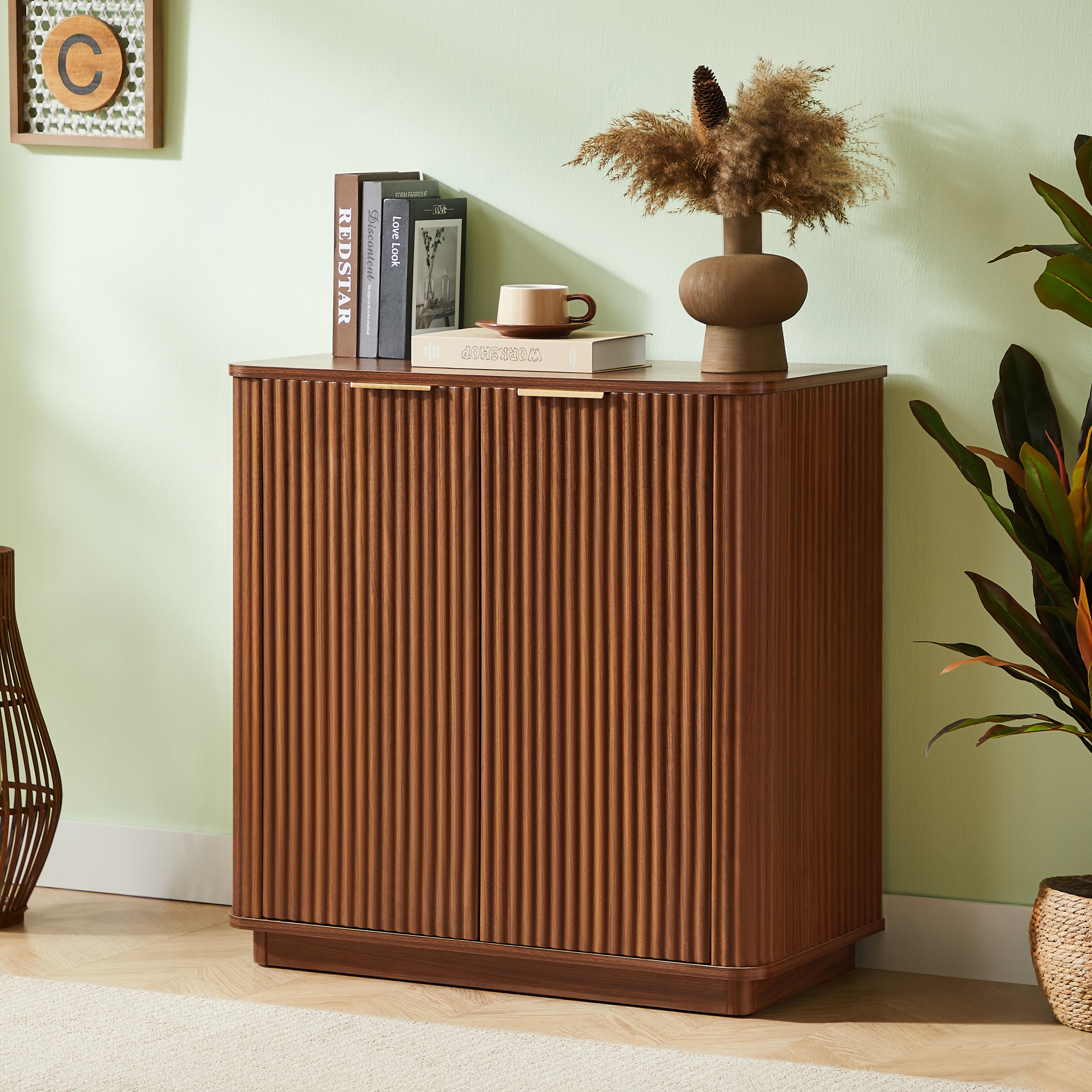 31.5'' Buffet Cabinet Sideboard with Storage Curved wave Design for Bedroom, Living Room, Hallway, Walnut,31.5''W x 15.75''D x 31.5''H.
