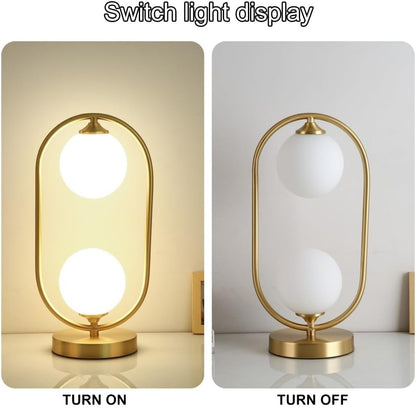 Brass Table Lamp Mid-Century Modern Globe Night Stand Light White Glass Ball Bedside Lamps