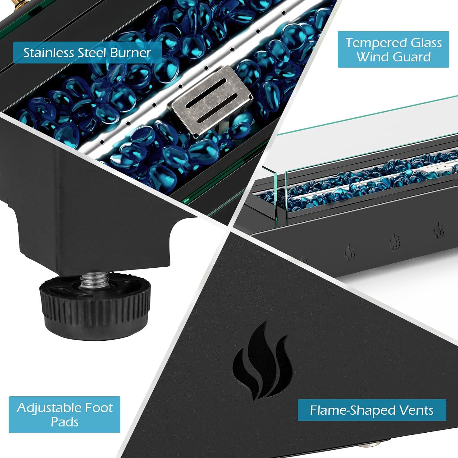 28-Inch Rectangle Fire Pit, 40000BTU Outdoor Propane Fire Pit, Wind-Resistant Firepits, Durable Iron Stylish Glass Beads Design