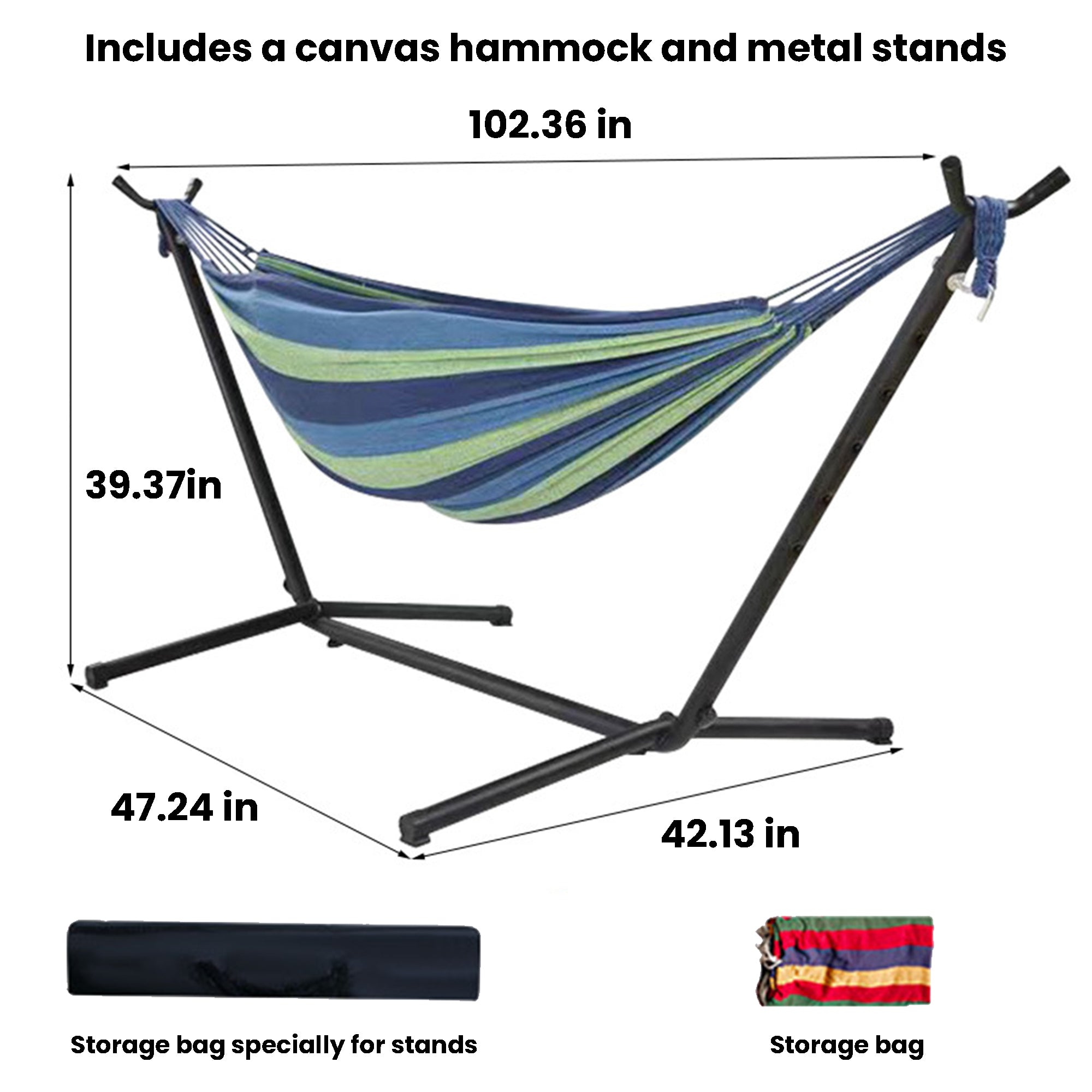 Brazilian-Style Canvas Hammock with/without Metal Stand & Storage Bag