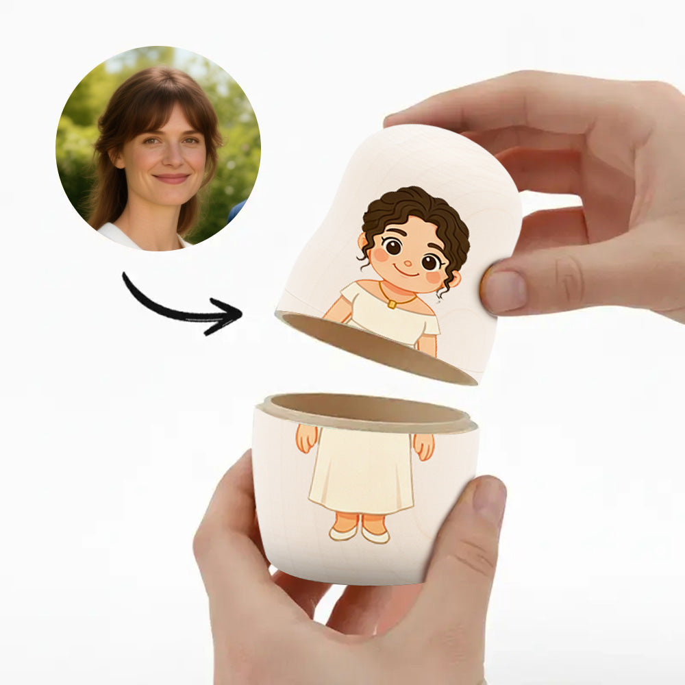 Personalized Portrait Nesting Doll Custom Photo Family Portrait Preview Cartoon Style Gift Photo Christmas Gift