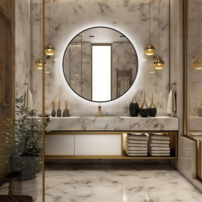 Round LED Bathroom Mirror Touch Control Three Color Light