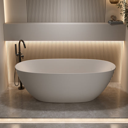 61" Spa-Size Matte White Stone Resin Freestanding Soaking Bathtub with Overflow & Pop-Up Drain