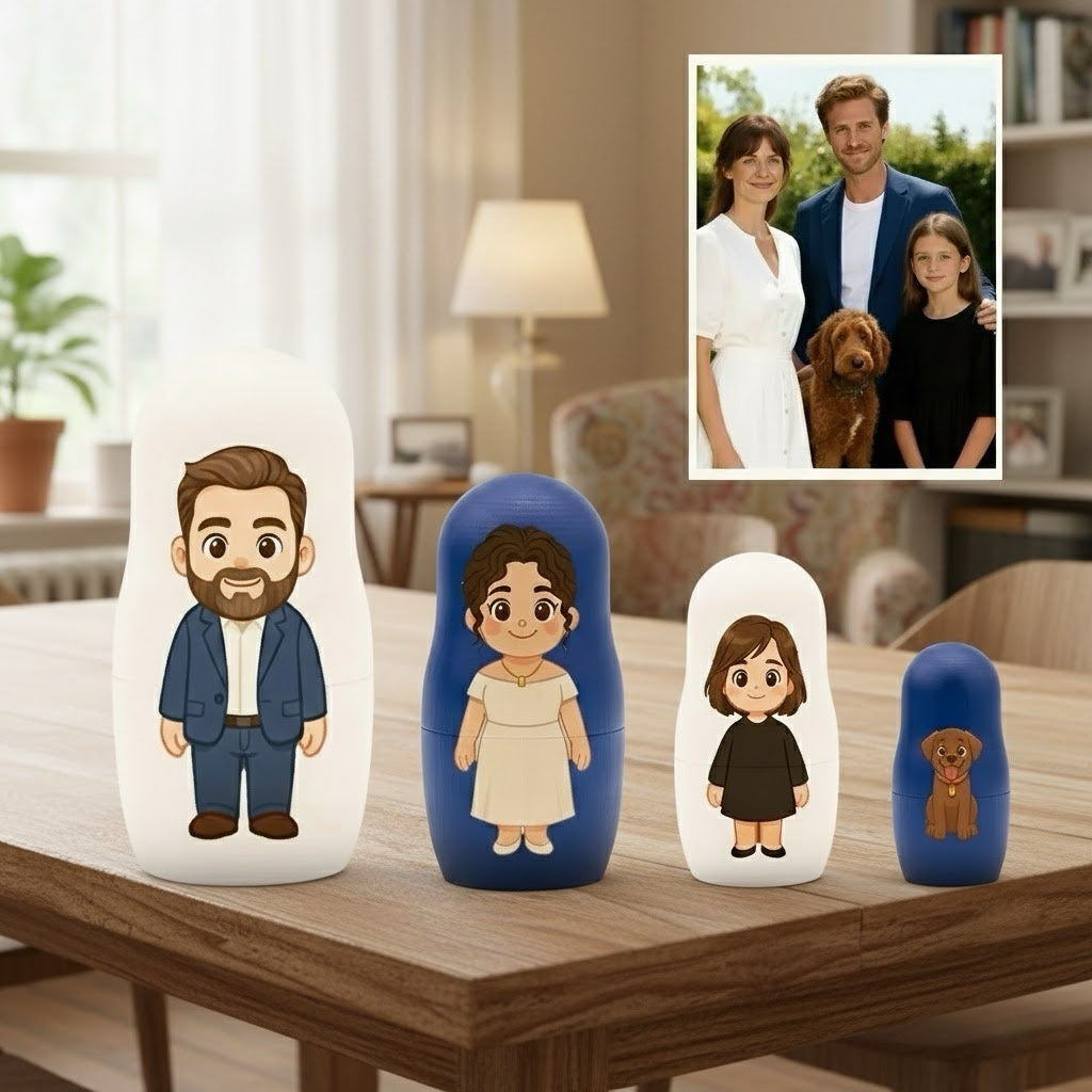Personalized Portrait Nesting Doll Custom Photo Family Portrait Preview Cartoon Style Gift Photo Christmas Gift