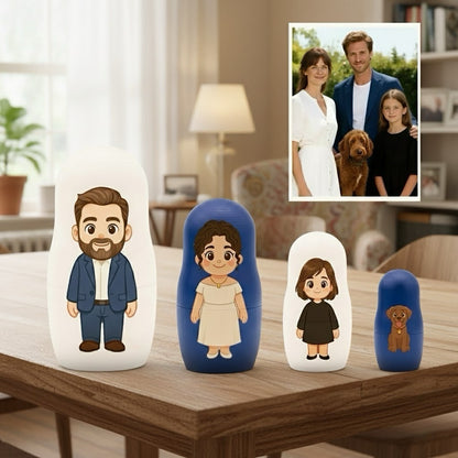 Personalized Portrait Nesting Doll Custom Photo Family Portrait Preview Cartoon Style Gift Photo Christmas Gift