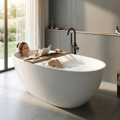 66.9" Oval Freestanding Stone Resin Soaking TubMatte White Solid Surface