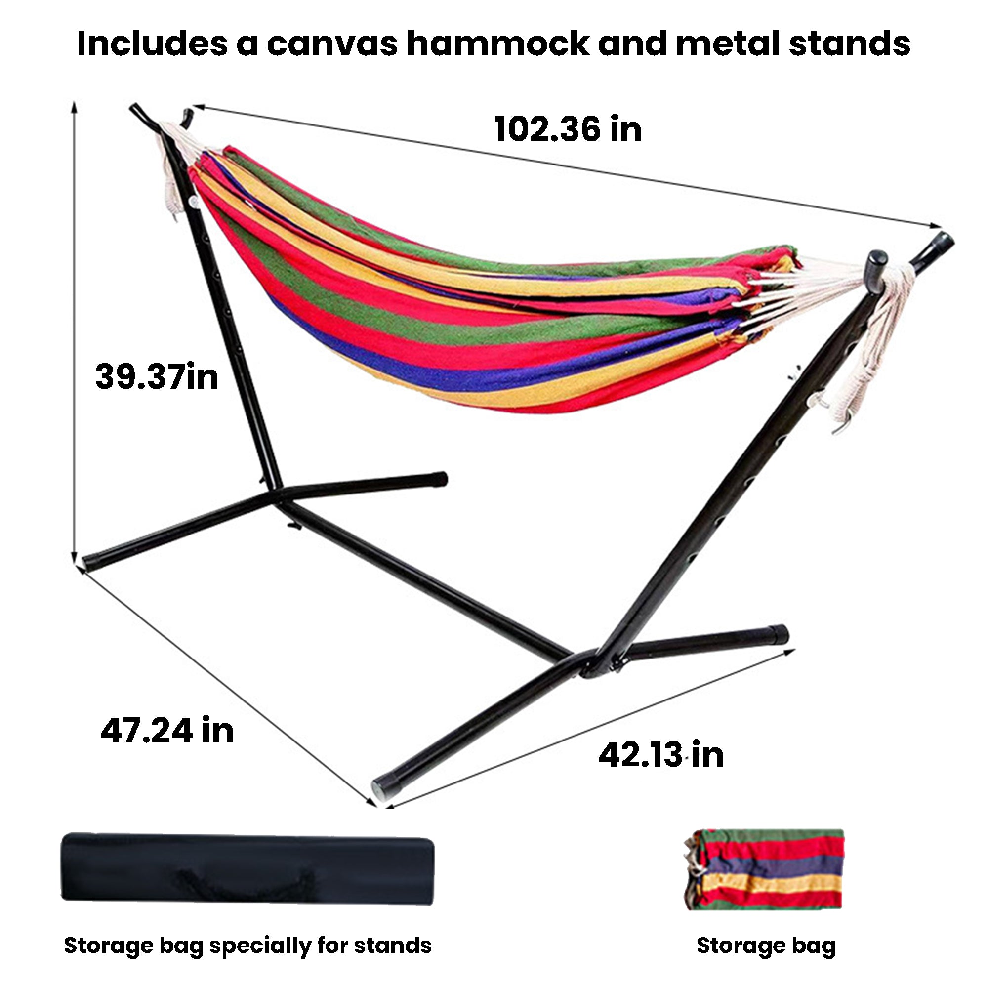 Brazilian-Style Canvas Hammock with/without Metal Stand & Storage Bag