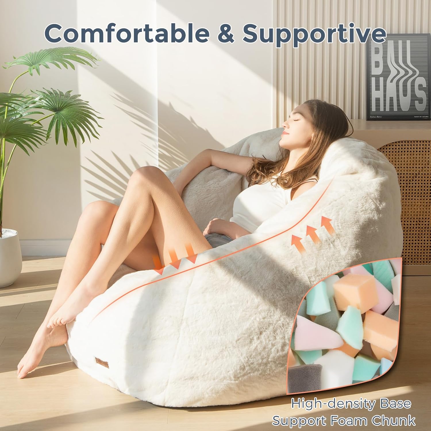 Oversized Faux Fur Bean Bag Chair Stuffed Lounge Sofa for Adults & Kids Perfect for Gaming Reading & Relaxing