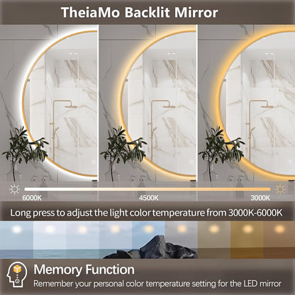 Round LED Bathroom Mirror Touch Control Three Color Light
