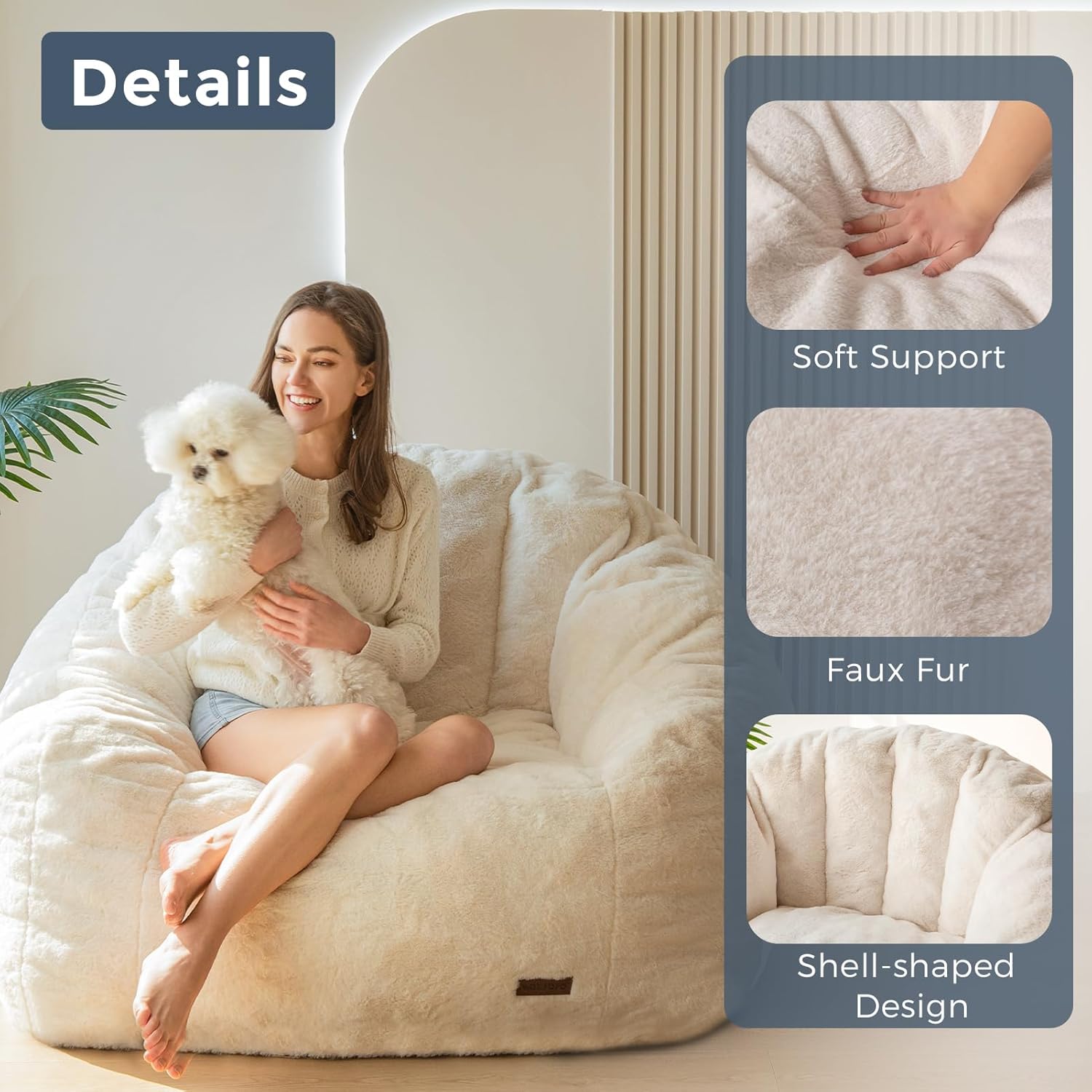 Oversized Faux Fur Bean Bag Chair Stuffed Lounge Sofa for Adults & Kids Perfect for Gaming Reading & Relaxing