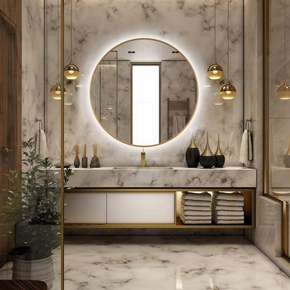 Round LED Bathroom Mirror Touch Control Three Color Light