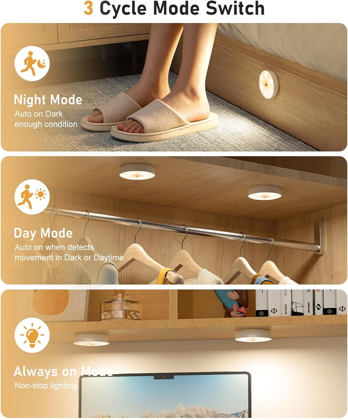 Motion activation and constant-on lighting modes