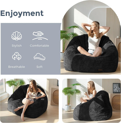 Oversized Faux Fur Bean Bag Chair Stuffed Lounge Sofa for Adults & Kids Perfect for Gaming Reading & Relaxing