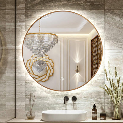 Round LED Bathroom Mirror Touch Control Three Color Light