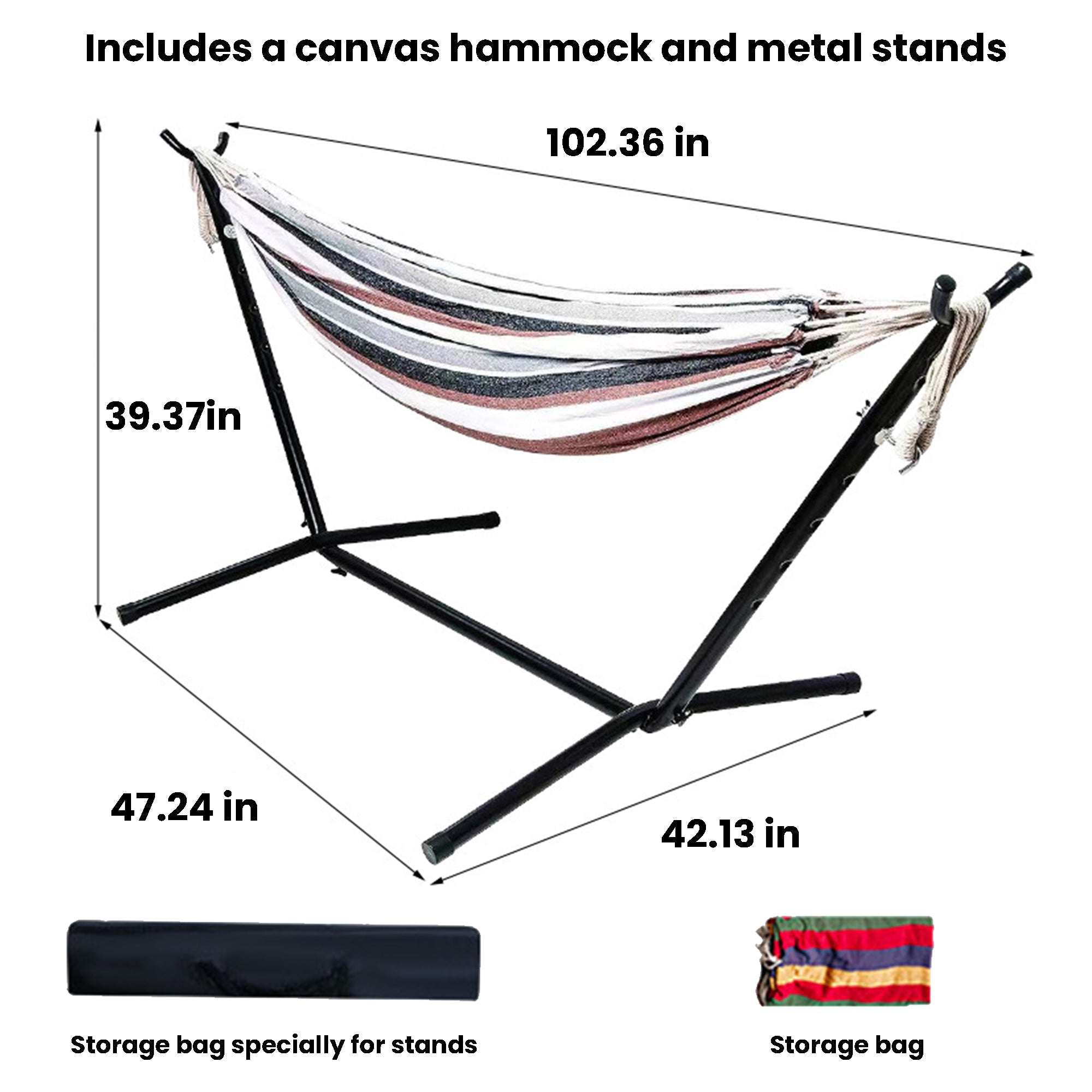 Brazilian-Style Canvas Hammock with/without Metal Stand & Storage Bag