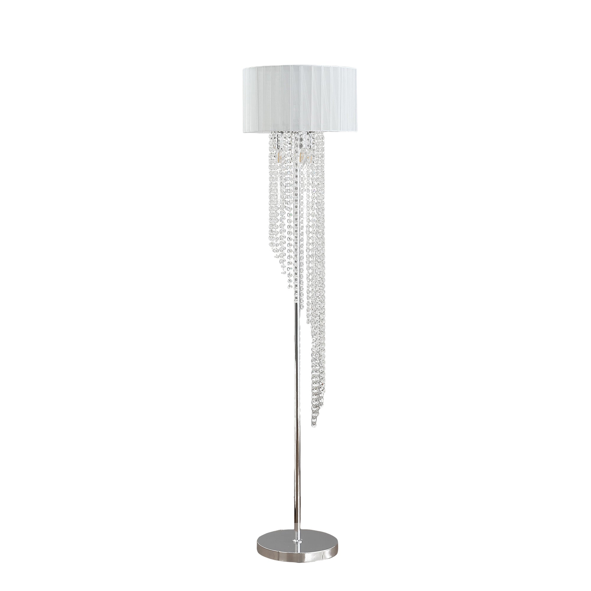 65.75'H Sheer White Drum Shade Rain Crystal Chrome Metal Floor Lamp for Living Room Standing Lamp for Bedroom
