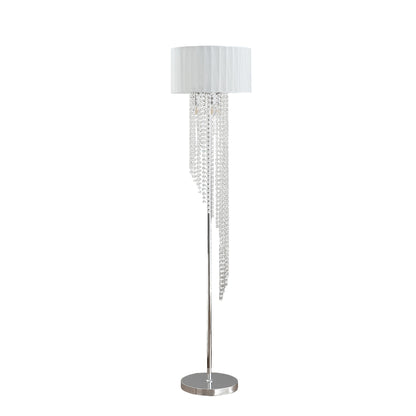 65.75'H Sheer White Drum Shade Rain Crystal Chrome Metal Floor Lamp for Living Room Standing Lamp for Bedroom