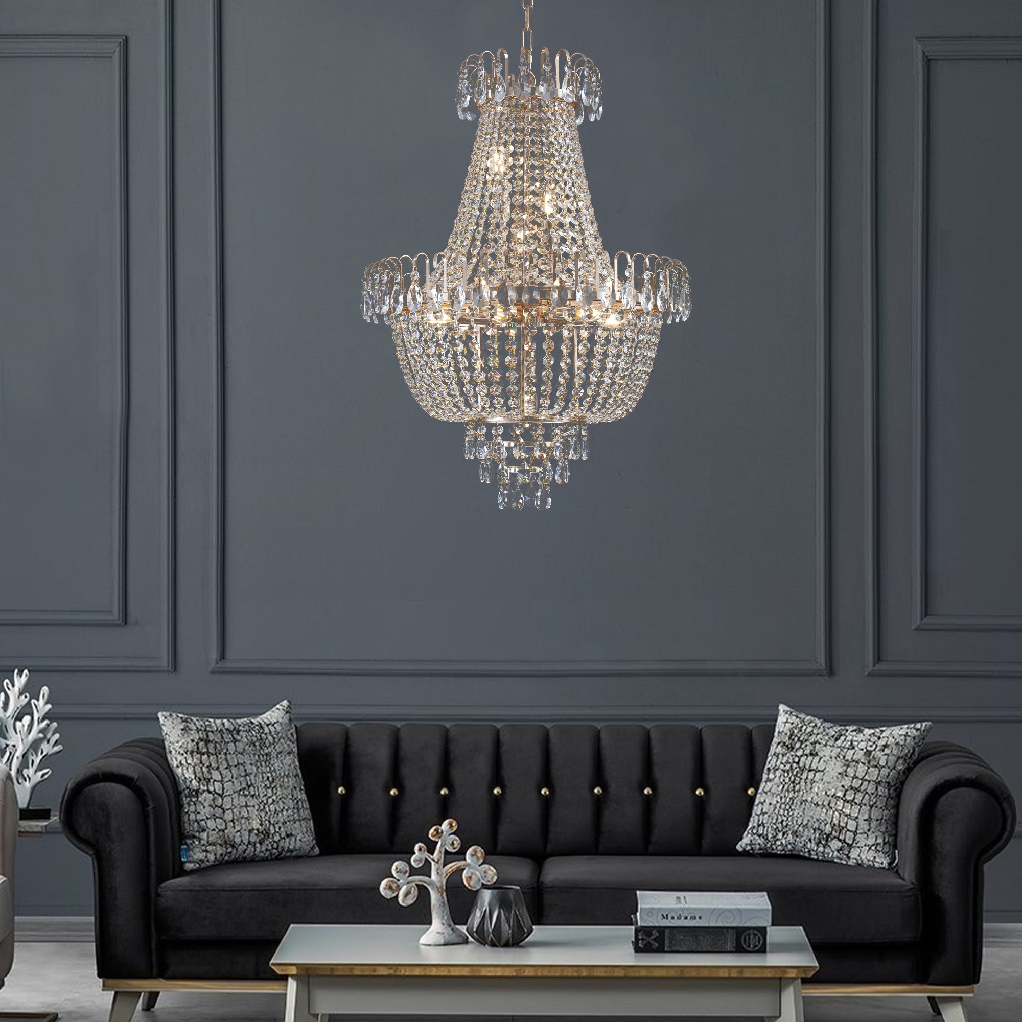Gold Crystal Chandeliers,Large Contemporary Luxury Ceiling Lighting