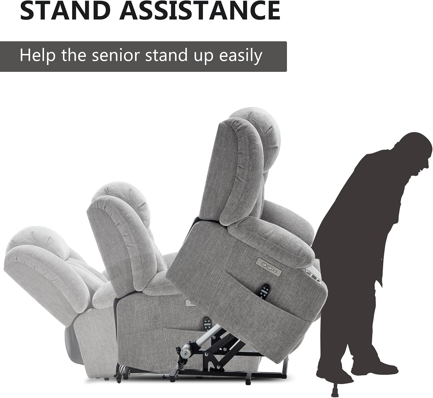 Power Lift Recliner Chair Heavy Duty Massage Heating USB Grey